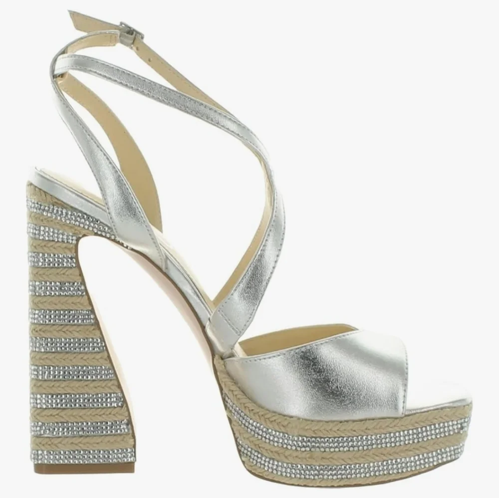 Jessica Simpson Women's Silver Dosia Embellished Faux Leather Sandals